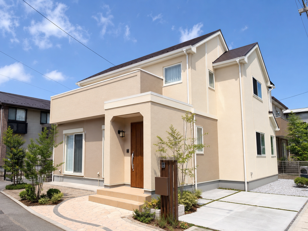 施工事例：ベージュ系の住宅